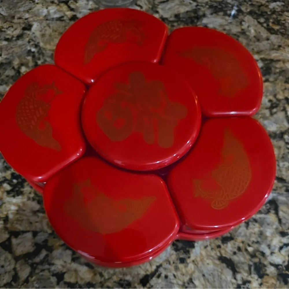 6 Compartment Fruit Plates Storage Tray for w/ Lid Cover Sugar Candy